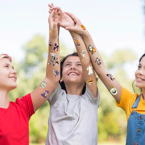 Miniatura 5 de 79 piezas de tatuajes temporales de cicatriz de Halloween, surtido de golosinas o trucos de Halloween, calcomanías falsas de tatuajes para bolsas