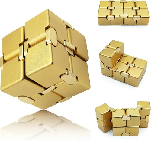 Miniatura 13 de Cubo infinito de metal, juguete portátil de escritorio, alivio de la ansiedad para adultos, adolescentes y niños, regalo para TDAH, negro y rojo