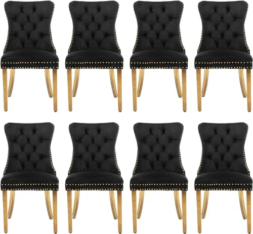 Miniatura 49 de Juego de 2 sillas de comedor tapizadas de terciopelo, sillas laterales de cocina de estilo moderno con ribete de cabeza de clavo y patas de madera