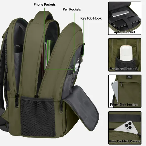 Miniatura 4 de MATEIN Mochila de viaje para laptop de 15.6 pulgadas, mochila resistente para computadora para mujeres y hombres con puerto de carga USB, mochila