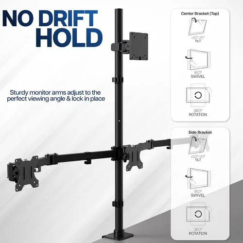 Miniatura 5 de VIVO Soporte de escritorio extra alto para monitor cuádruple para ultraanchos de hasta 49 pulgadas en el soporte superior y pantallas de 27 pulgadas