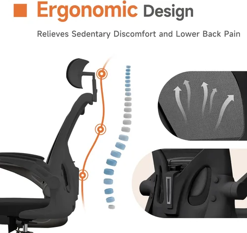 Miniatura 4 de Monhey Silla de oficina negra, silla de oficina ergonómica, silla de escritorio de oficina en casa para personas grandes y altas, silla de 02all
