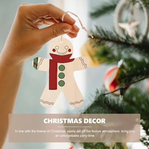 Miniatura 4 de 10 piezas de madera de hombre de jengibre recortes de madera sin terminar manualidades de madera adorno de pintura de Navidad DIY recortes de madera