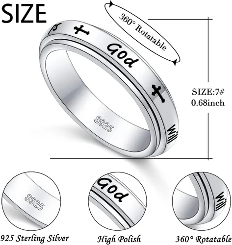 Miniatura 6 de Anillo giratorio de plata de ley S925 para aliviar la ansiedad y la preocupación, anillo inspirador para aliviar el aburrimiento y el autismo