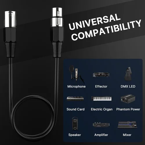 Miniatura 5 de EBXYA Cable XLR de 2 pies, paquete de 6 unidades, cable de micrófono equilibrado con cable XLR de 3 pines macho a hembra, color negro