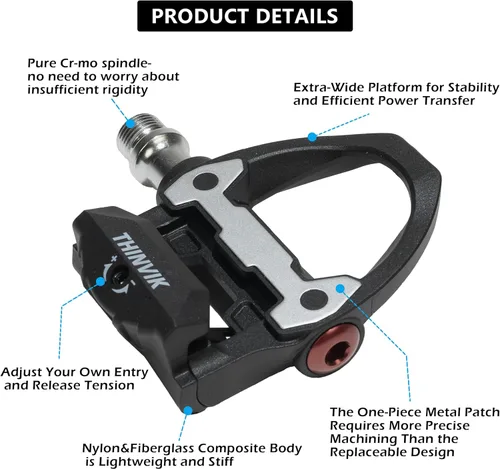 Miniatura 3 de Thinvik Pedales sin clipless para bicicleta de carretera con tacos compatibles con el sistema Shimano SPD SL, centro de pedal 53mm