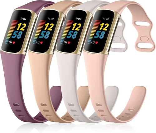 Miniatura 12 de GEAK Paquete de 4 correas delgadas compatibles con correas Fitbit Charge 5/6 para mujeres y hombres, pulseras de repuesto deportivas de silicona