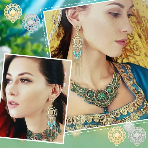 Miniatura 6 de UNICRAFTALE Alrededor de 24 aretes bohemios con bucle de acero inoxidable de filigrana hueca con tapones, tuercas de oreja de 0.028 in para 2