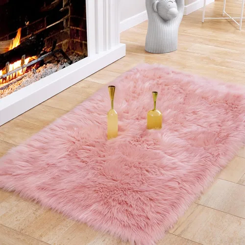 Miniatura 46 de Ciicool Alfombras de Piel de Oveja Sintética Suaves Alfombra de Piel Sintética Suave Beige Alfombra Esponjosa Funda para Silla y Sofá Alfombra