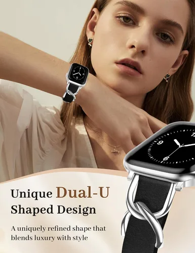 Miniatura 5 de JR.DM Designer Leather Bands for Women,Dressy Fancy Cute Strap with Double U-Shaped Buckle Watch Bands for iwatch Compatible with Apple Watch Series