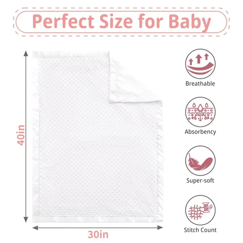 Miniatura 3 de Pro Goleem Manta suave de lunares Minky con respaldo de satén sedoso, regalos para bebés para niños y niñas (blanco, 30 x 40 pulgadas)
