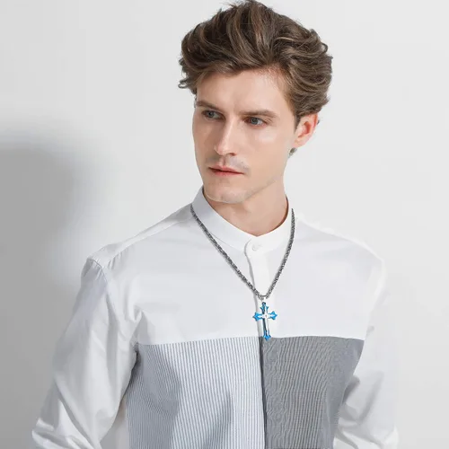 Miniatura 6 de Collar con colgante de cruz para hombres, niños, mujeres y niñas, collar de cruz de acero inoxidable, circonita cúbica, regalo de oración cristiana