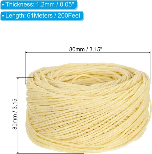 Miniatura 2 de PATIKIL Mechas de vela de cera de abejas de 200 pies, mechas de velas de 3.150 in, bien revestidas con cera de abeja natural para hacer velas, Beige