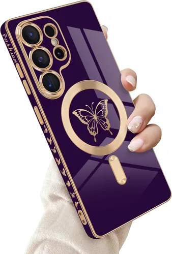Miniatura 10 de Newseego Funda magnética para Samsung Galaxy S21 Plus 5G, bonita funda de lujo con borde chapado de mariposa para mujeres, niñas y hombres, TPU