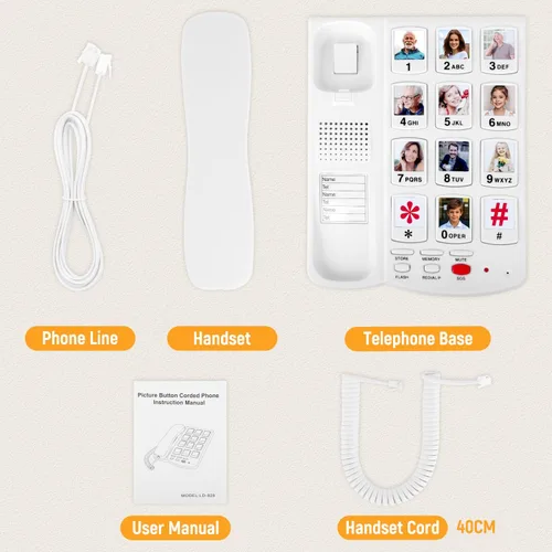 Miniatura 8 de Teléfono de botón grande para personas mayores, teléfonos fijos Uvital para personas mayores con 10 botones grandes de marcación de un solo toque