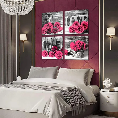 Miniatura 7 de Decoración de Pared Rosa Dormitorio Arte de Pared Cuadros de Flores Rosas Obra de Arte 12x12 Retro Gris Amor Floral Parejas Lienzos Impresos Pintura