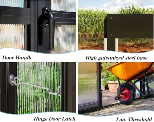 Miniatura 5 de Jocisland Invernadero de Policarbonato de 14x9.5x9 Pies - Invernaderos de Aluminio para Exteriores con Altura de Pared de 6 Pies con 2 Ventilaciones