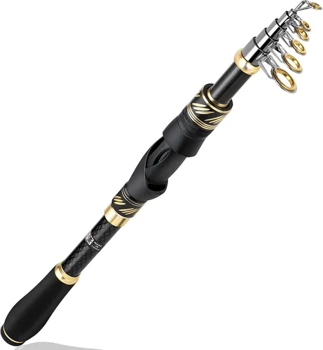 PLUSINNO Caña de pescar, combo de caña de pescar y carrete, kit de caña de pescar telescópica con carrete giratorio, caña de pescar portátil Caña de