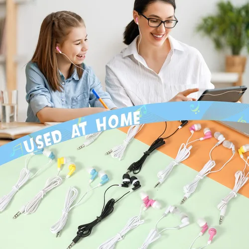 Miniatura 4 de Kigeli Juego de 100 auriculares intraurales con cable para niños y adultos, para aula, estudiantes, auriculares intrauditivos desechables de 0.138