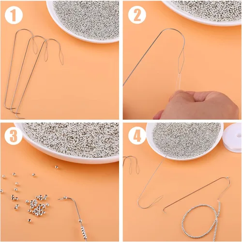 Miniatura 4 de Savita 8 agujas curvadas para abalorios, agujas de cuentas de 5.2 pulgadas, agujas de ojo grandes de acero inoxidable con mango de cuentas, aguja