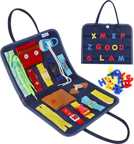 Miniatura 14 de Esjay Tablero de Actividades para Niños Pequeños Juguetes Montessori para Niños, Libro Sensorial Actividades Educativas para Aprender Habilidades