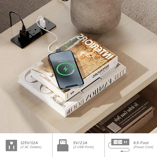 Miniatura 5 de WAMPAT Mesitas de noche con estación de carga, juego de 2 mesas auxiliares con tomas de corriente y puertos USB para sala de estar, mesa auxiliar