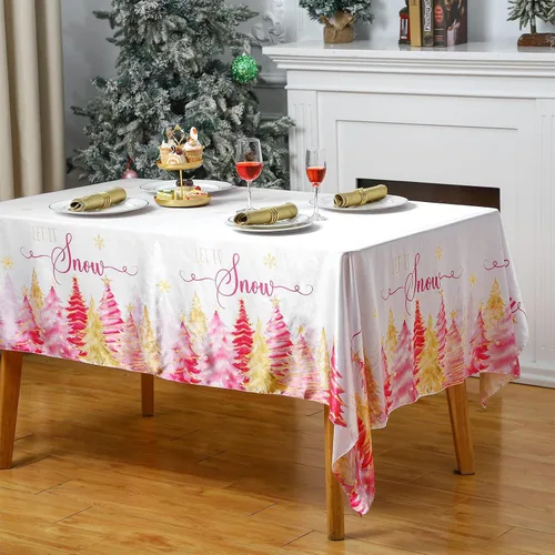 Miniatura 3 de Peryiter Mantel navideño rectangular de 60 x 84 pulgadas, mantel de Navidad de poliéster lavable para vacaciones de invierno, casa de campo