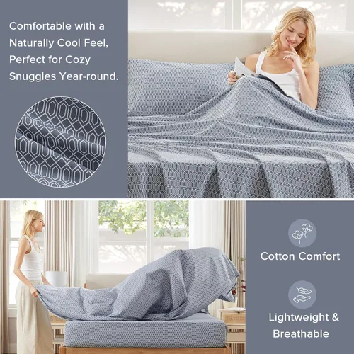 Miniatura 3 de Comfort Spaces Juego de sábanas 100% algodón transpirable, ligero, suave, con bolsillo elástico de 14 pulgadas que se adapta a colchones de hasta 16