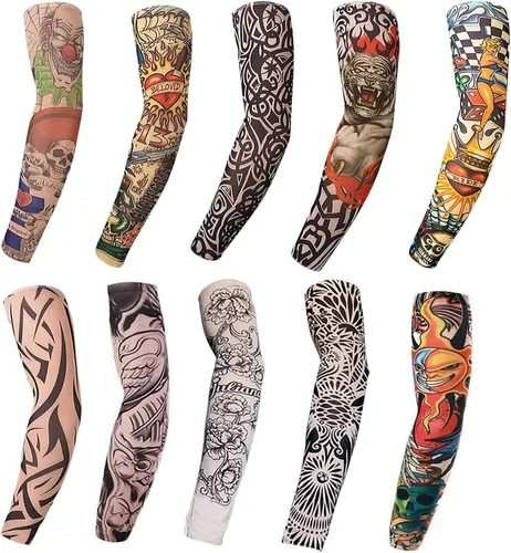 Mangas de tatuaje para hombres, mujeres y niños - Manga de tatuaje temporal falsa para deportes al aire libre, decoración de Halloween