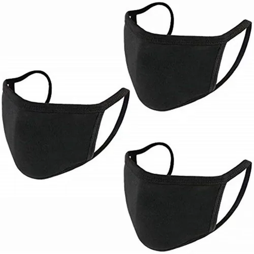 Forno Paquete de 3 cubrebocas unisex, algodón negro, lavable, tela de algodón reutilizable