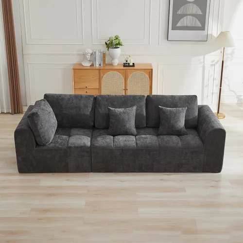 Miniatura 53 de Sofás modulares deshuesados de 140 pulgadas para sala de estar, sofá modular modular de nube comprimida, sofá moderno en forma de U de 9 plazas Gris