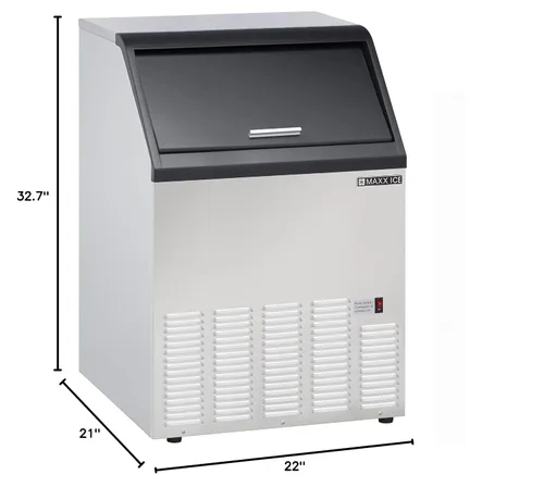 Miniatura 9 de Maxx Ice Máquina de hielo autónoma de 100 libras, refrigerada por aire, acero inoxidable y borde negro con capacidad de almacenamiento de hielo