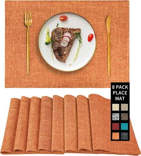 Miniatura 10 de Juego de 4 manteles individuales de cuero, ovalados de piel sintética para mesa de comedor, lavables y lavables, resistentes al calor, manteles