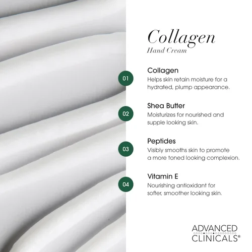 Miniatura 4 de Advanced Clinicals Crema hidratante de colágeno para manos y cuerpo para el cuidado de la piel para piel seca y agrietada. Loción calmante e Crema