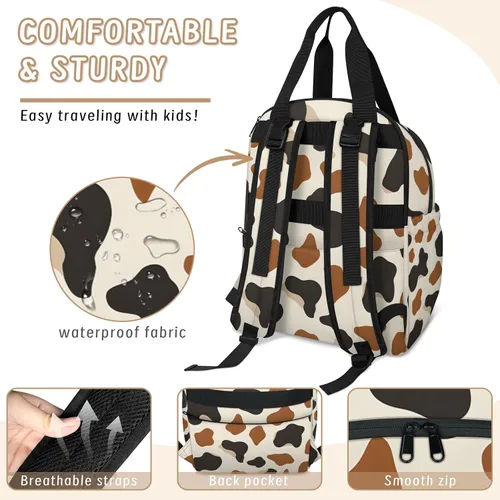 Miniatura 5 de Animal Cow Print Diaper Bag Backpack for Travel, Waterproof Diaper Bag with Insulated Bottle Pockets & USB Port, Large Capacity Baby Bag for Moms &