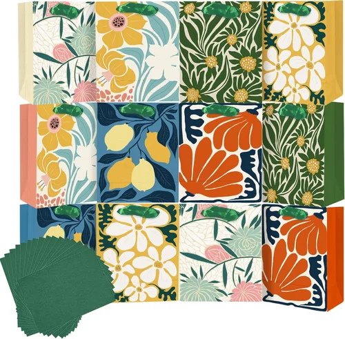 Miniatura 9 de qiqee Clash Flowers - Bolsas de regalo de papel con asas de papel de seda, 12 piezas de 2.4 x 4.7 x 6.3 pulgadas, tamaño pequeño