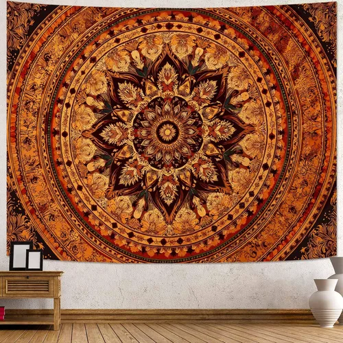 Miniatura 11 de Lifeel - Tapiz bohemio azul para colgar en la pared, tapiz hippie de mandala, medallón floral con diseño de corona estética blanca, manta decorativa