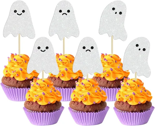 Miniatura 22 de Ephlyn 24 adornos negros para cupcakes con temática de Halloween, baby shower, niños, fiesta de cumpleaños, suministros de decoración de pasteles