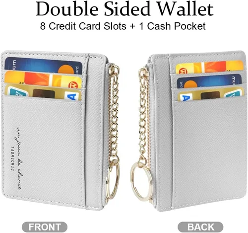 Miniatura 58 de URAQT Cartera para tarjetas de crédito, cartera minimalista de cuero delgado con cremallera, mini protector de tarjeta de crédito, llavero bolsillo