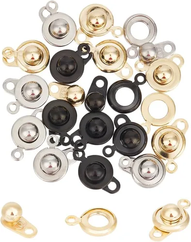 Miniatura 6 de UNICRAFTALE Juego de 15 cierres de presión de acero inoxidable Gunmetal Snap Button Press Stud Cap Socket Conector de joyería para pulsera Gris