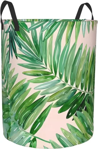 Miniatura 2 de Cesta de lavandería con hojas de palmera, organizador circular con asas para baño, dormitorio