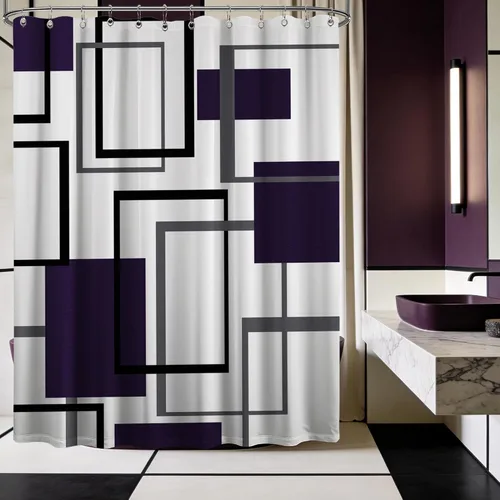 Miniatura 36 de Cortina de Ducha en Blanco y Negro Geométrica Cortinas de Ducha para Decoración de Baños de Hombres Juego de Cortina de Baño en Negro Blanco y Gris