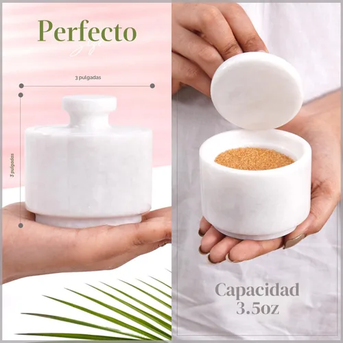 Miniatura 6 de MARBLOUS KRAFTS Bodega de sal de mármol con tapa, caja de sal blanca de 3 pulgadas, contenedor de sal de piedra y tarros de especias, soporte de sal