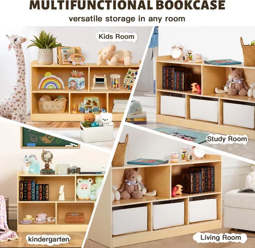 Miniatura 3 de Estante Montessori con cajas de almacenamiento, organizador de almacenamiento de juguetes de madera para libros, juguetes, estantería de 2 estantes