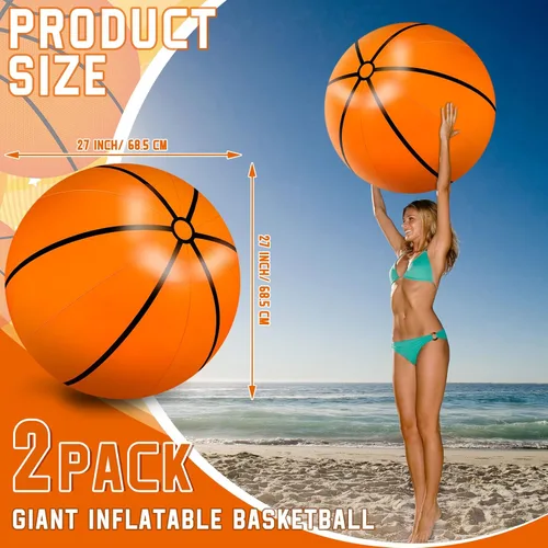 Miniatura 2 de Meooeck 4 unidades de baloncesto inflables de 27 pulgadas, decoraciones grandes de fiesta de baloncesto, bolas inflables gigantes