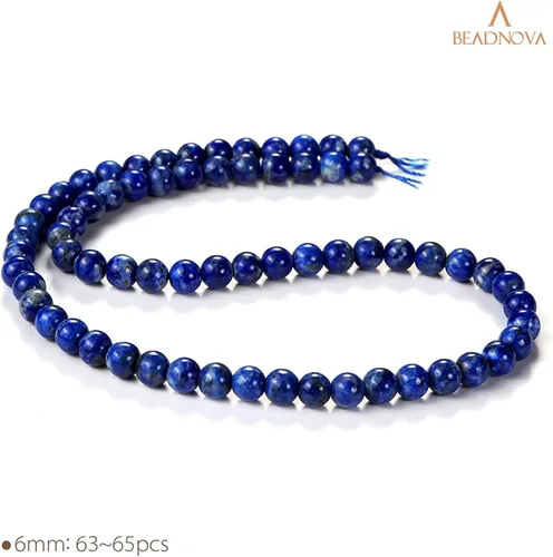 Miniatura 2 de Cuentas de lapislázuli azul BEADNOVA con cuentas de cristal natural, piedras preciosas, redondas, sueltas, curativas de energía con cordón elástico
