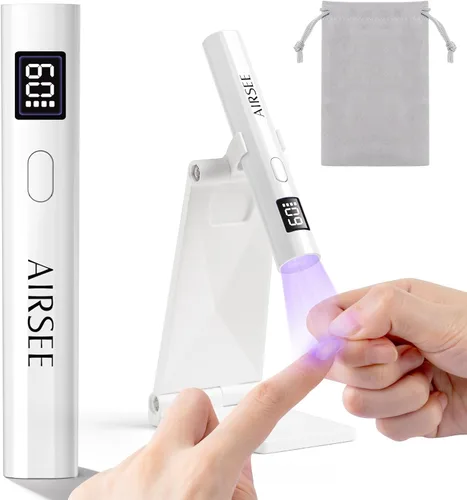 Miniatura 12 de AIRSEE Mini luz UV de mano con bolsa de almacenamiento y soporte, lámparas de uñas inalámbricas y portátiles, 2 temporizadores y pantalla LCD