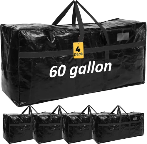 Miniatura 50 de 4 Piezas Bolsas de Mudanza Grandes con Cremallera y Asas Bolsas de Lona Tipo Duffle Plegables de Almacenamiento Extra Resistentes Extra Grandes
