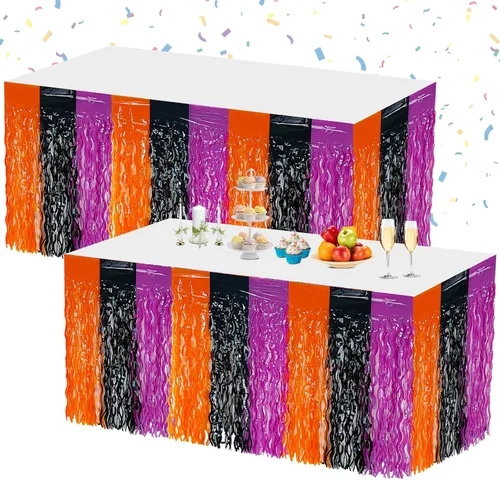 Miniatura 9 de Morcheiong Paquete de 2 faldas de mesa de oropel de papel de aluminio rosa de 29.5 x 108 pulgadas, para mesas rectangulares, cortina de fondo