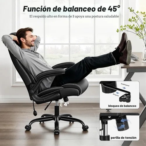 Miniatura 7 de BESTFAIR Silla de Oficina Ergonómica - Silla de Escritorio para Computadora, Sillas Ejecutivas de Cuero con Respaldo Alto, Soporte Lumbar Ajustable